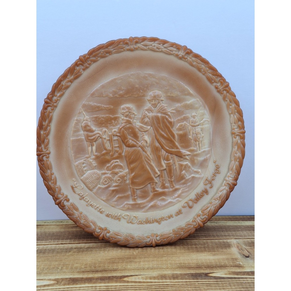 Fenton Chocolate Glass Lafayette with Washington At Valley Forge Plate Stickered